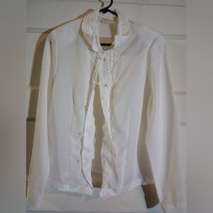Christy and Jill women's size 12 white sheer dress blouse with Lacy trimming
